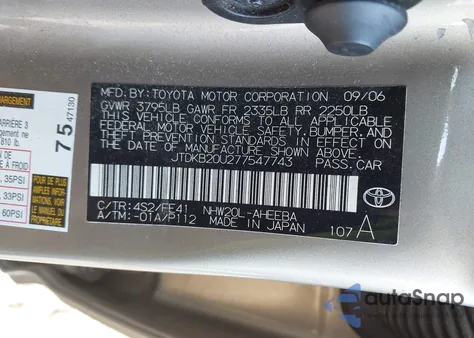 2007 Toyota Prius z USA, uszkodzony, nr VIN JTDKB20U277547743